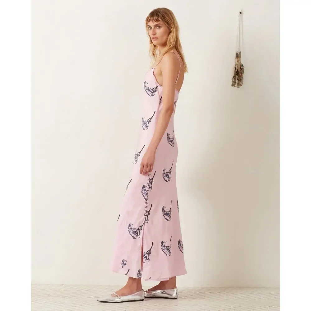 Large Alix of Bohemia Athens Pink Calla Lily Silk Slip Dress Sweetheart Lined - Picture 8 of 16